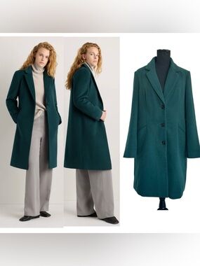 Vero Moda emerald green Single-Breasted Pea Coat Sz L fall winter